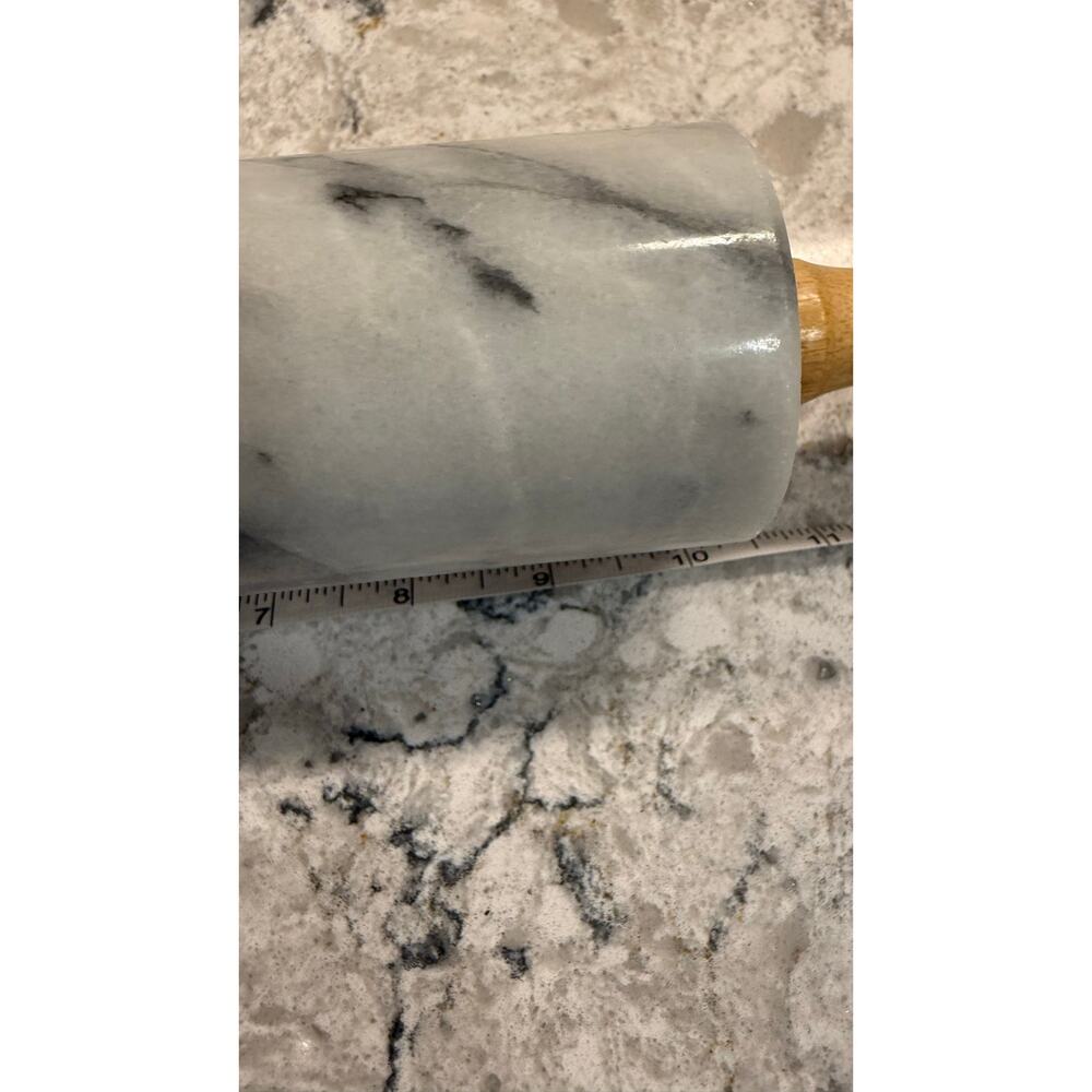 Polished White Marble Rolling Pin featuring Wooden Handles & Stand - Picture 7 of 7